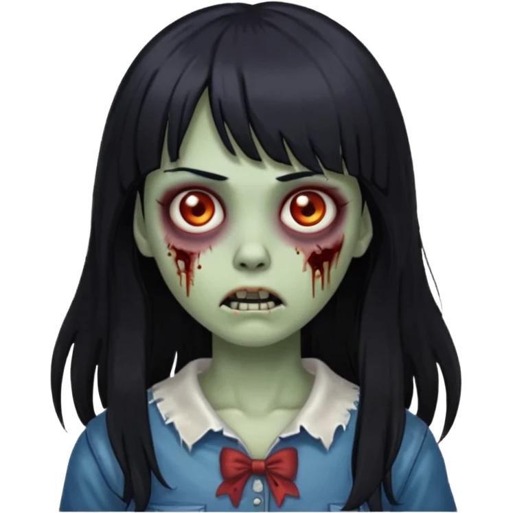 zombie girl with long black hair and bangs emoji