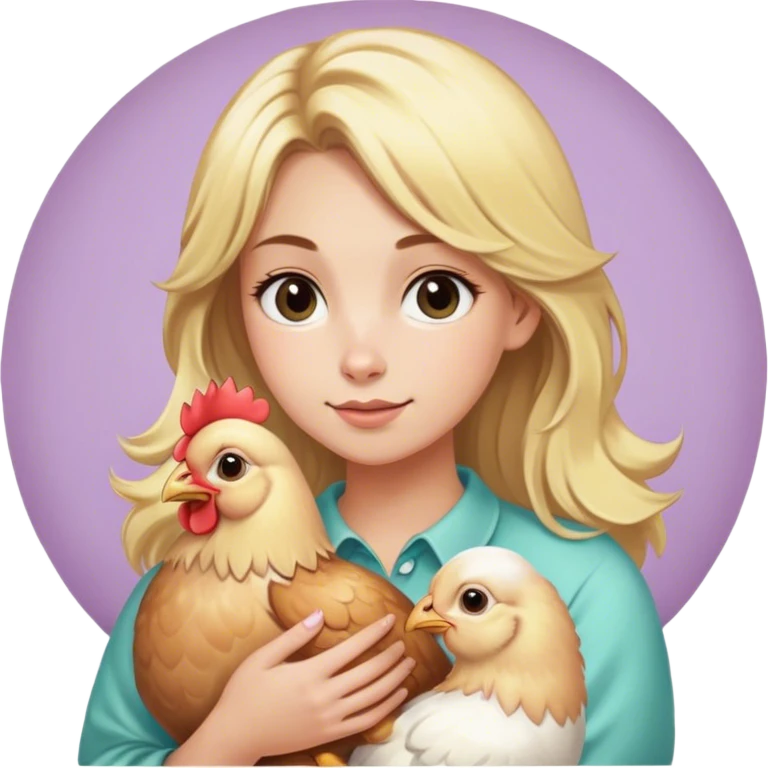 Adult blonde haired girl with￼ ￼easter egger astrolorpe buff Orpington chickens emoji