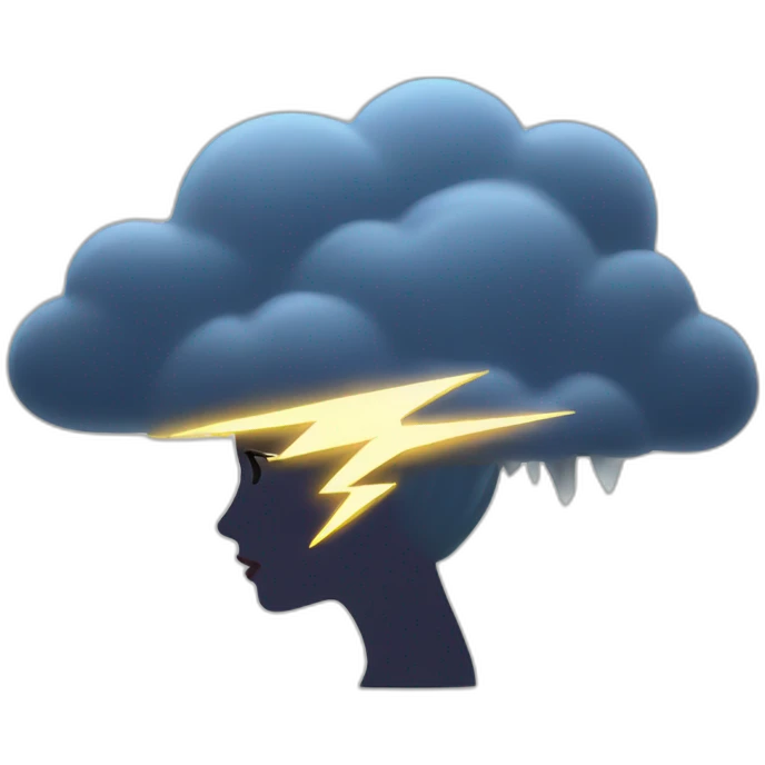 storm cloud with lightning coming out top of woman's head emoji