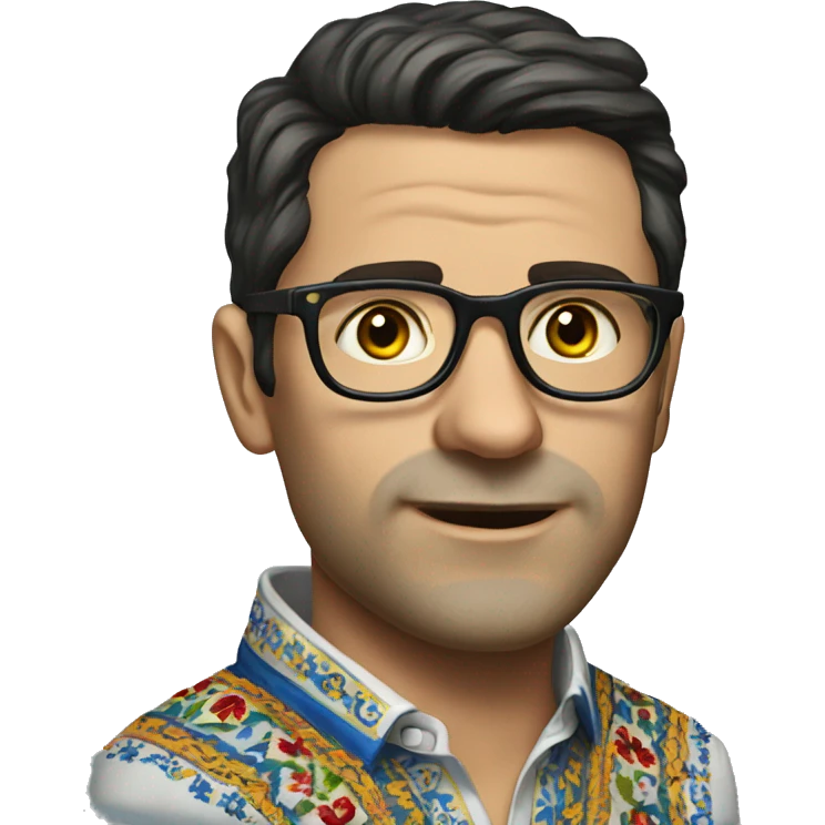 European dark-haired man in a Ukrainian embroidered shirt, glasses emoji