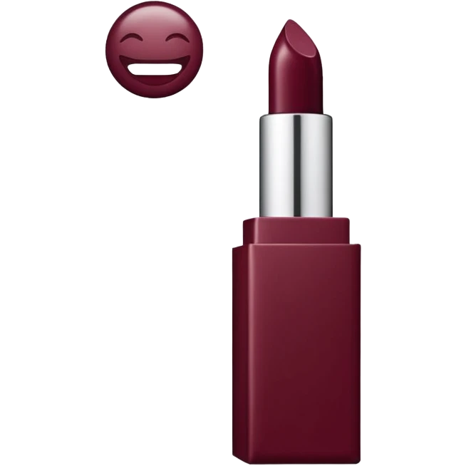 labial bordo oscuro con packaging completamente cromado emoji