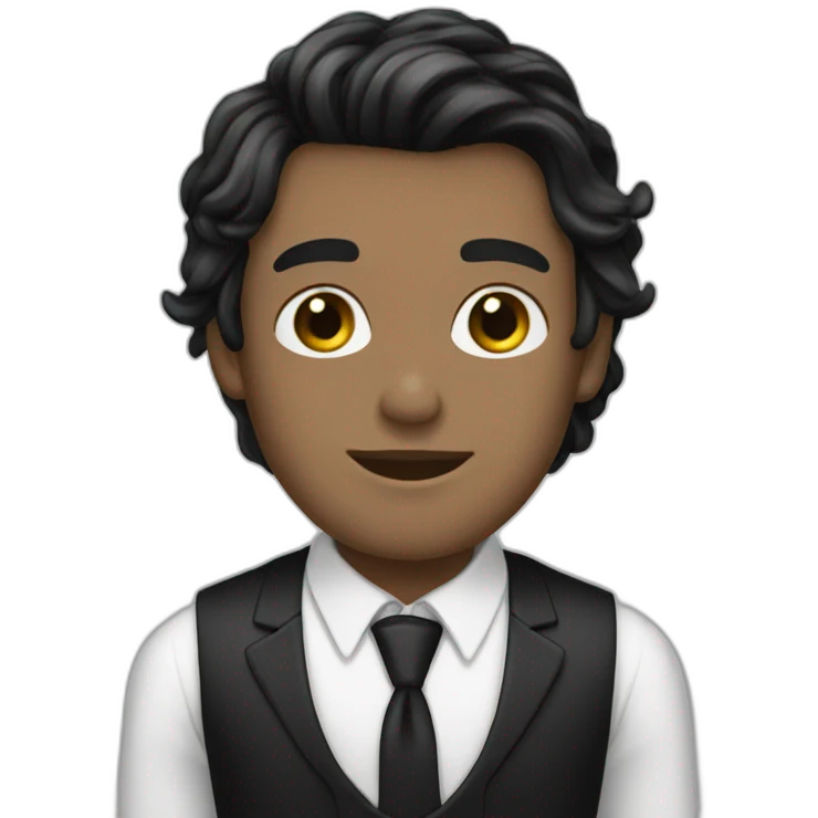 androgynous white guy bang black hair white short black tie emoji