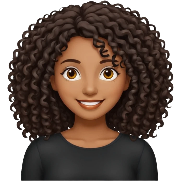 brown skinned lady with curly black hair, shoulder long hair, messy, nice curves emoji