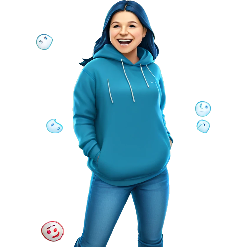smiling figure in denim hood emoji
