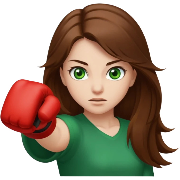 Girl emoji with green eyes and long brown hair throwing a punch  emoji