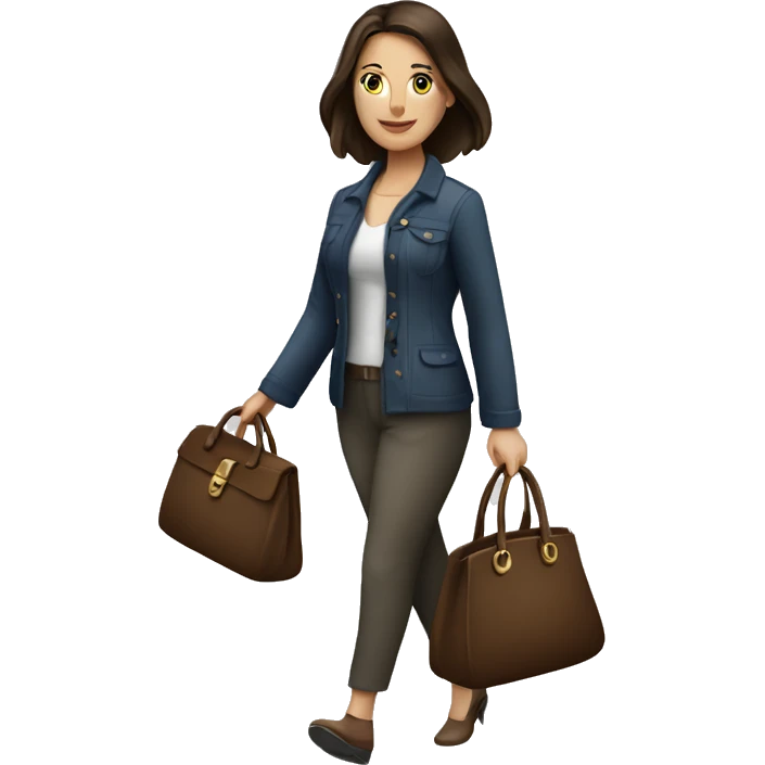 brunette caucasian woman dressed nice walking with purse emoji
