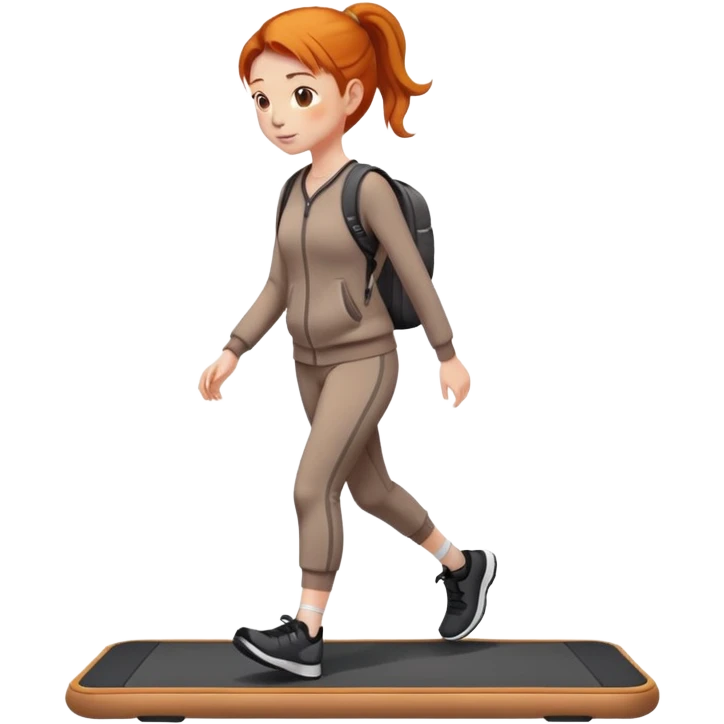 Ginger girl walking on walking pad brown gym outfit emoji