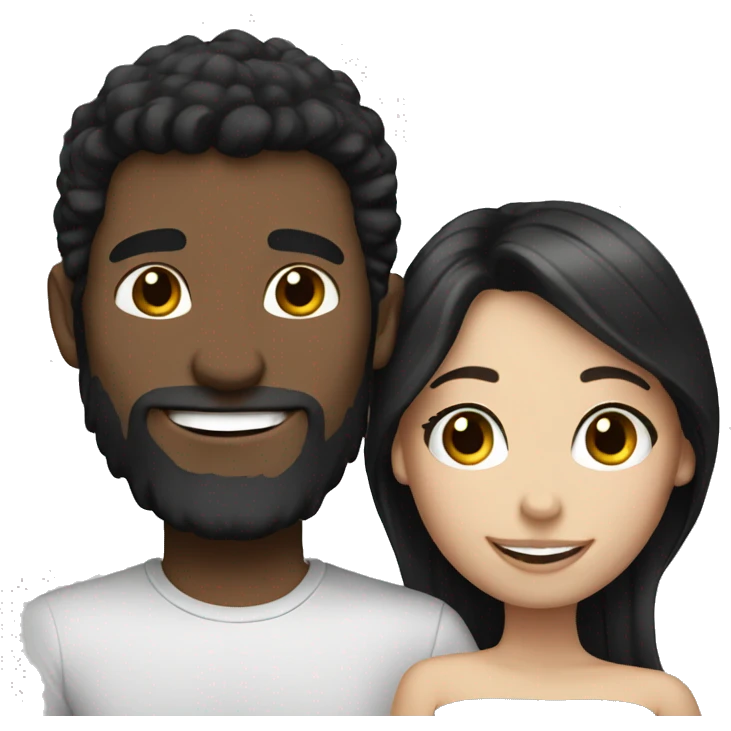 Happy couple black hair white skin emoji