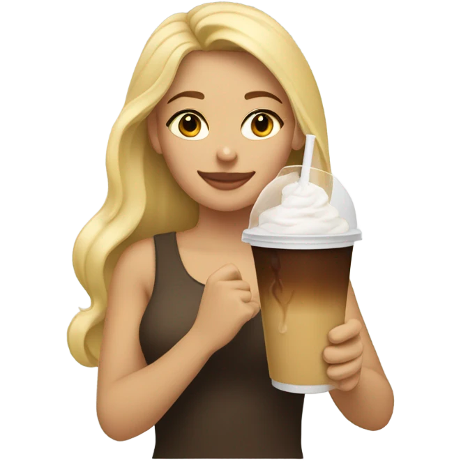 Blonde hair girl with ice coffee  emoji