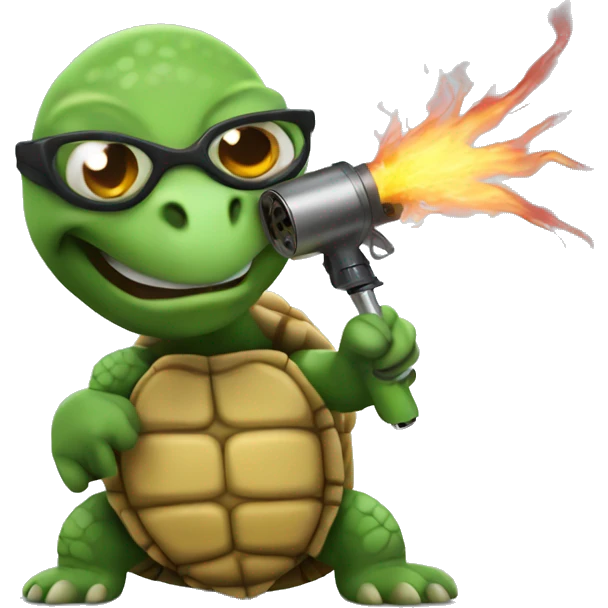 Turtle with a blow torch emoji