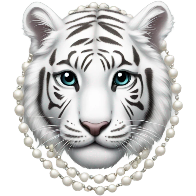 Young white tiger wearing pearls emoji