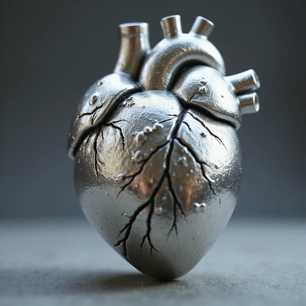 heart with a metallic silver finish, photorealistic style, highly detailed, realistic lighting and reflections emoji