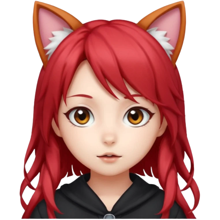 cute anime girl with cat ears, red blowing hair emoji
