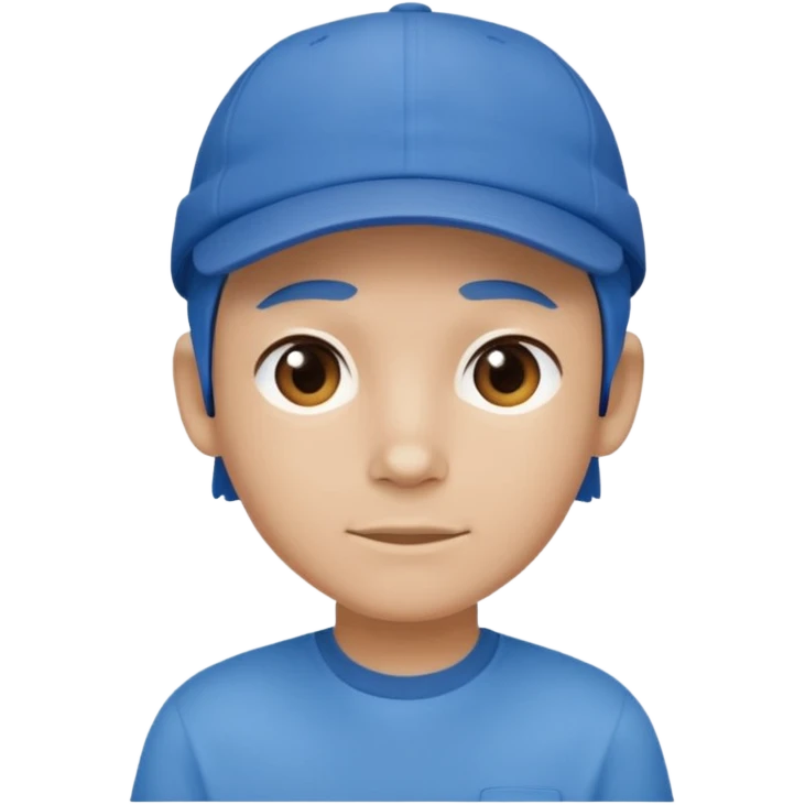 This is a cartoon-style avatar wearing a blue cap and a matching blue shirt, with a neutral expression. emoji