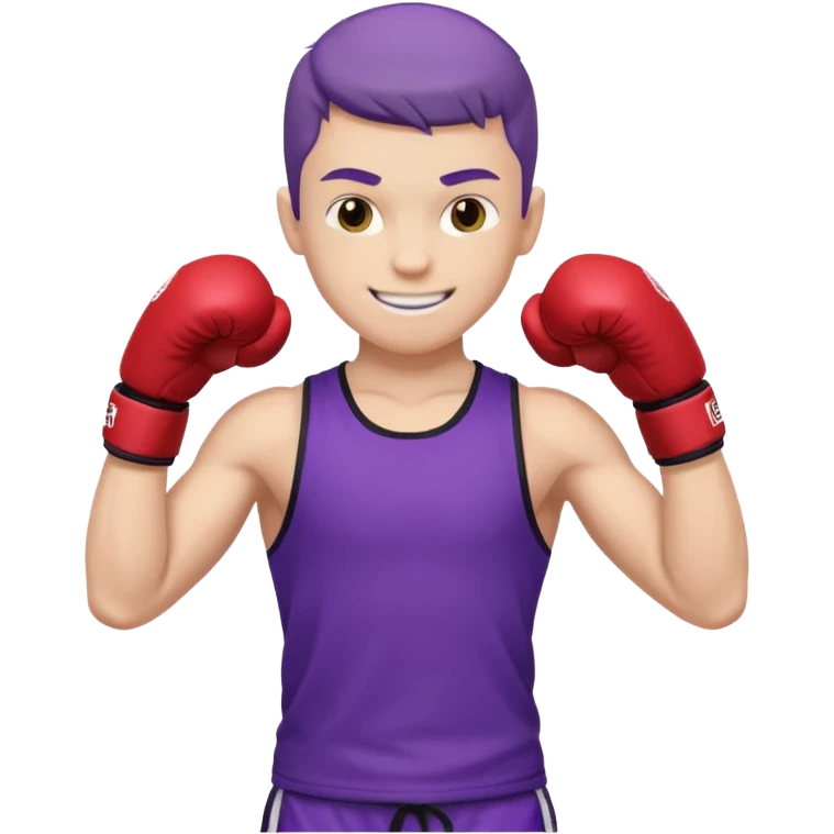 now make a boy whose white smiling in purple kickboxing full shirt with Fighting HARD on the shirt emoji