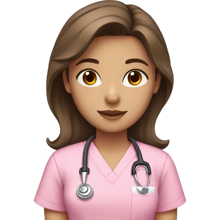 Girl with brown hair & brown eyes in pink scrubs  emoji