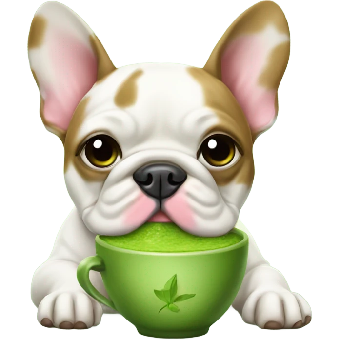 French bull dog drinking a matcha emoji