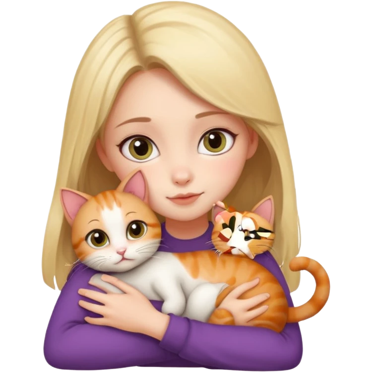 A cute girl hugging a cute cat emoji