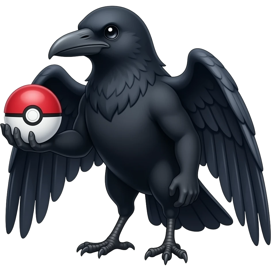 Raven holding pokeball in wing emoji