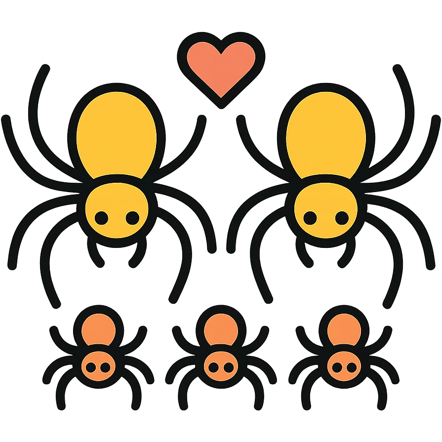 Spider family - parent spiders with baby spiders, showing family connection emoji