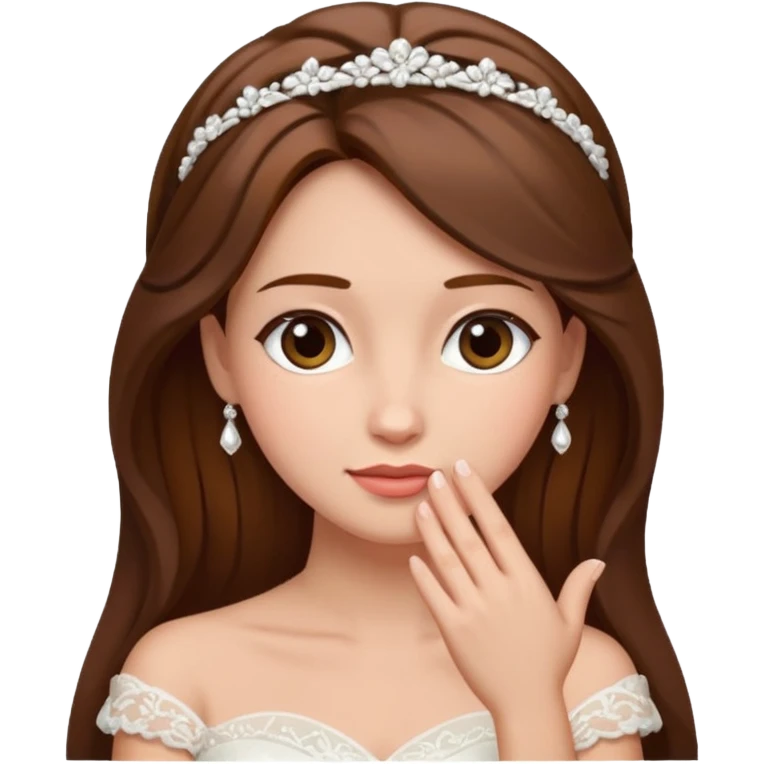 Blonde skin bride with brown hair with a chin on her face emoji