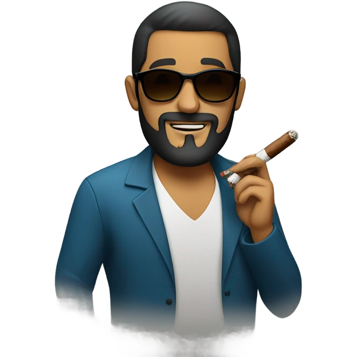 Latino man wearing sunglasses and smoking a cigar. He has a beard emoji