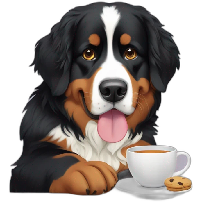 bernese mountain dog drinking tea and eating cookies emoji