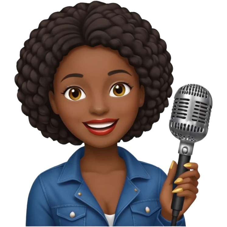 black skin woman, singer, hold micro emoji