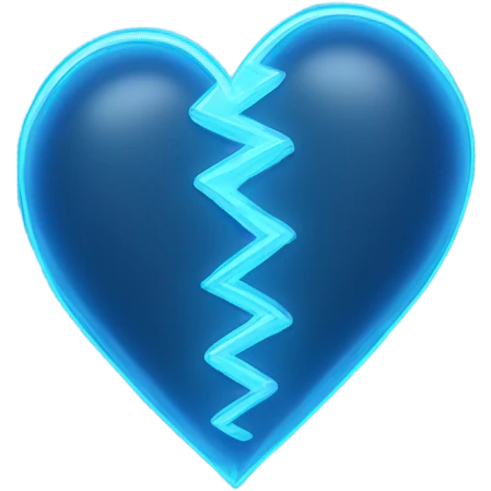 Blue glowing neon 2 halves of the heart emoji