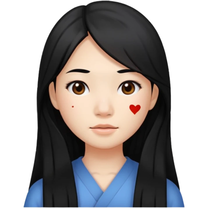 Asian girl with length black hair with facial redness acne and rosacea emoji