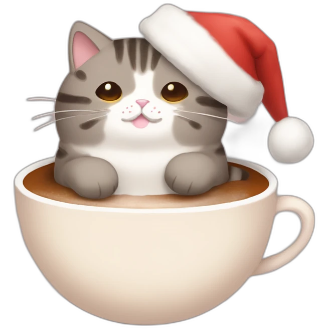 A cat pusheen with a Santa hat and a hot cocoe emoji