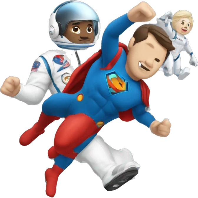 man running like flash but is a superman, racing with f1 car and the driver is using astronaut bodysuit emoji