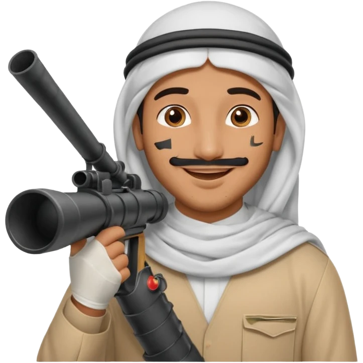 An emarati arab man holding a bazooka while sending kisses emoji