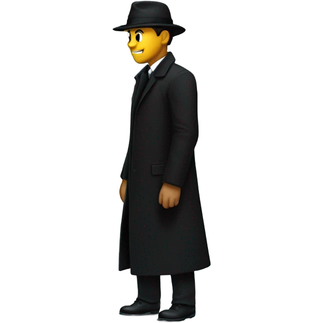 Mysterious Noir style image of a shadowy man in a black coat tipping his hat emoji