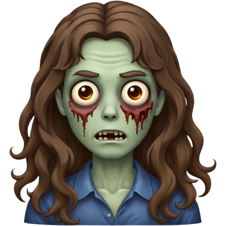 Make a zombie emoji with wavy hair castanho,long hair emoji