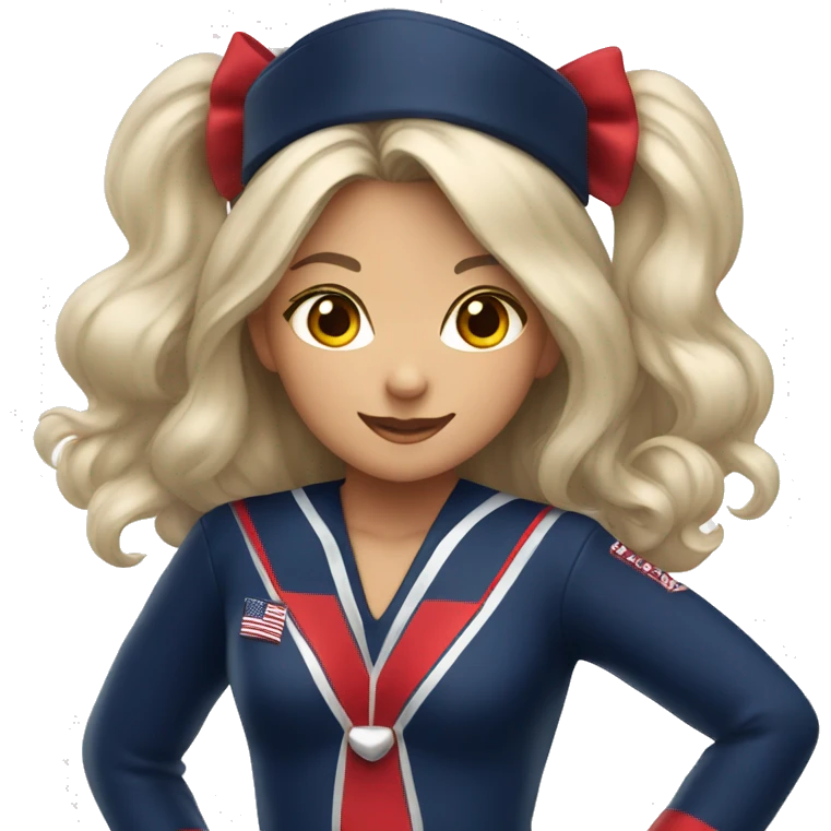 cheer girl with navy red and silver uniform and bow emoji