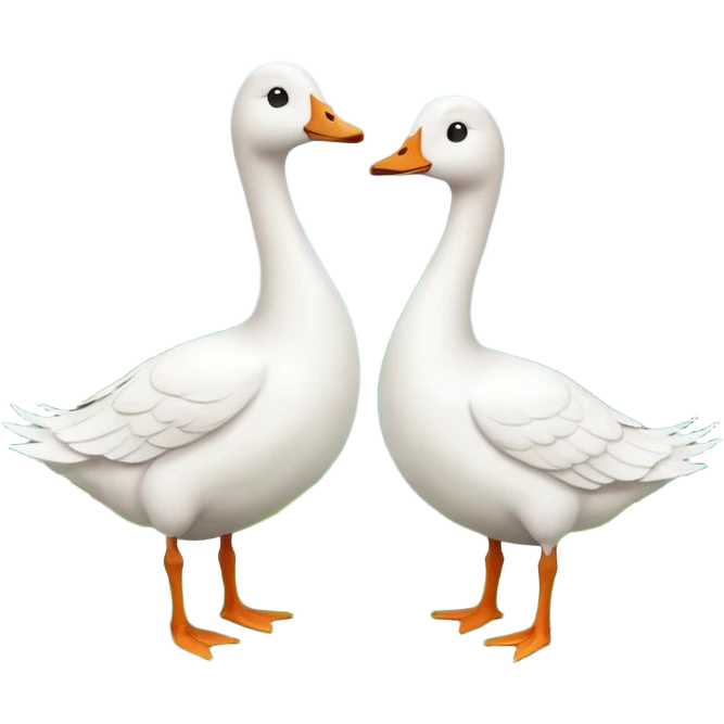 white geese standing on a small green hill, front view, foggy emoji