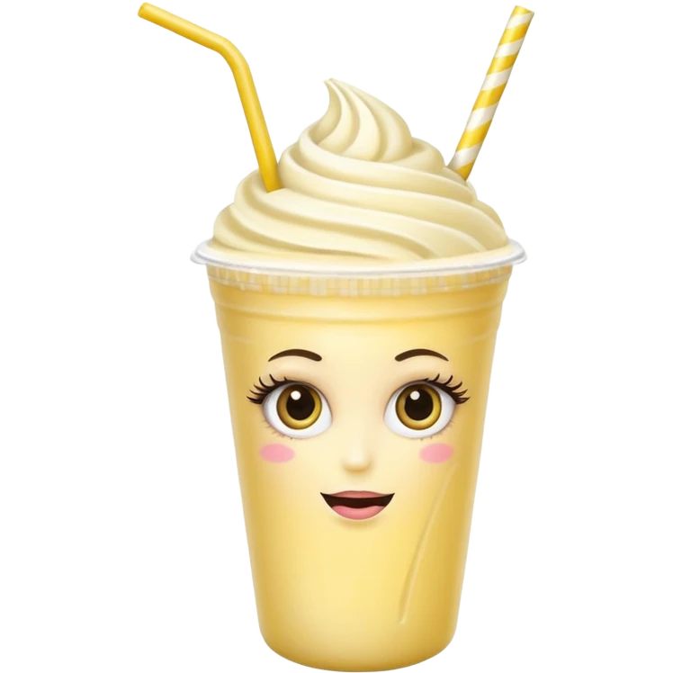 banana milkshake in a take-out cup with glassess and long lashes emoji