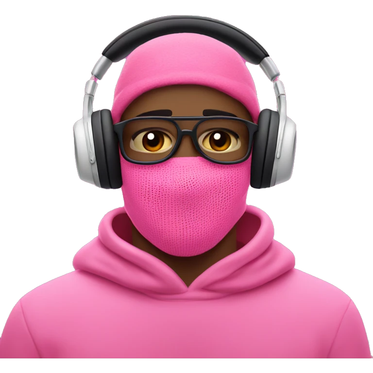 guy in pink balaclava listening to music on headphones AirPods Max  emoji