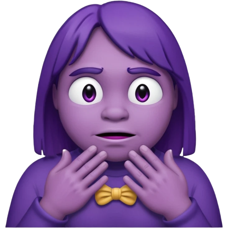 Grimace , half frown with a side eye and hands clasped together emoji