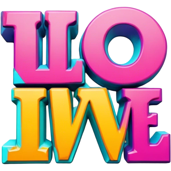 Beveled letters, 3D style, graffitied, Love emoji
