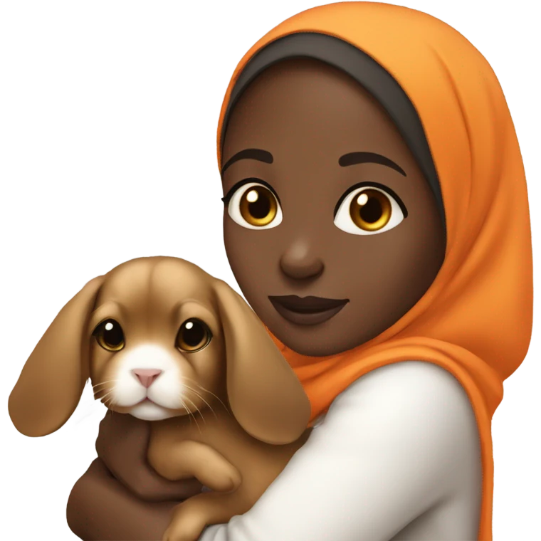 Black Muslim girl holding her cute orange holland lop emoji