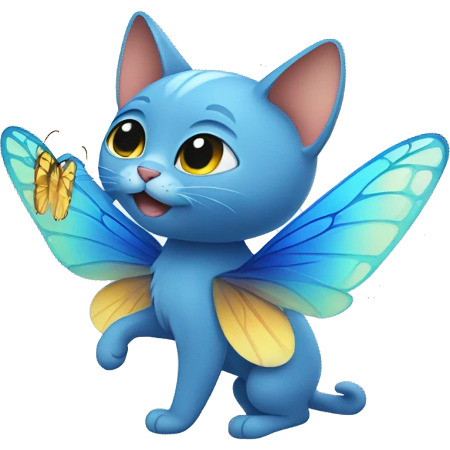 Blue cat with butterfly wings emoji