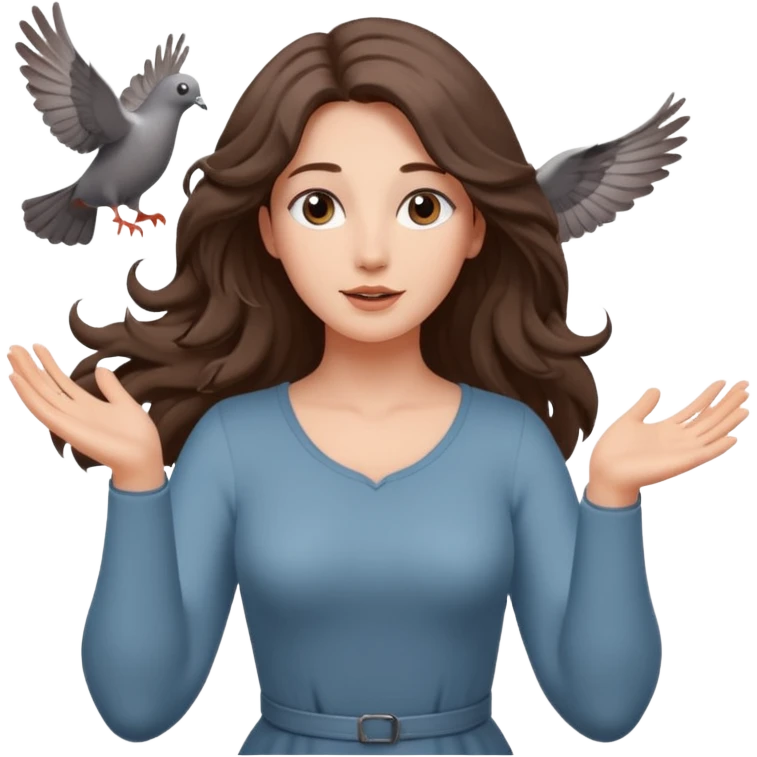 woman open arms looking at a flying pigeon emoji