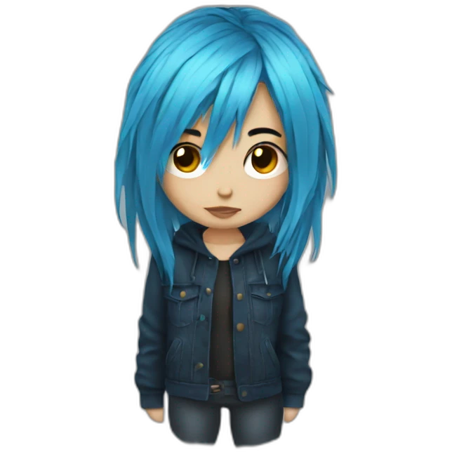 Emo girl with choppy blue hair emoji