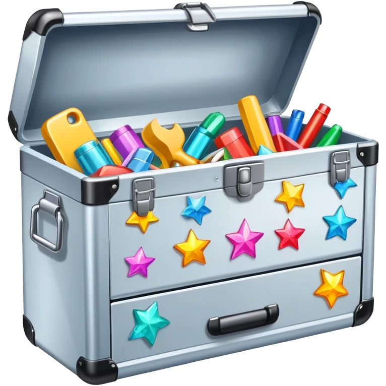 Toolbox with colorful stickers and sparkles emoji