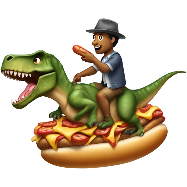 Dinosaur riding an biggg hot dawg emoji