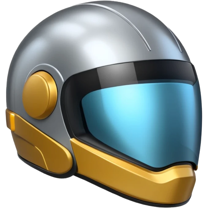 A futuristic helmet emoji made of silver chrome, smooth aerodynamic shape, minimal visor detail, reflective metallic surface, sci-fi aesthetic, iOS emoji style, centered on clean white background emoji