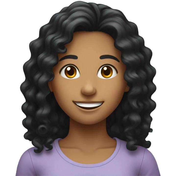 smiling girl with long hair with curly black hair  emoji