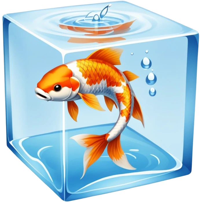 Cube water, one koi fish, not realistic, cute emoji
